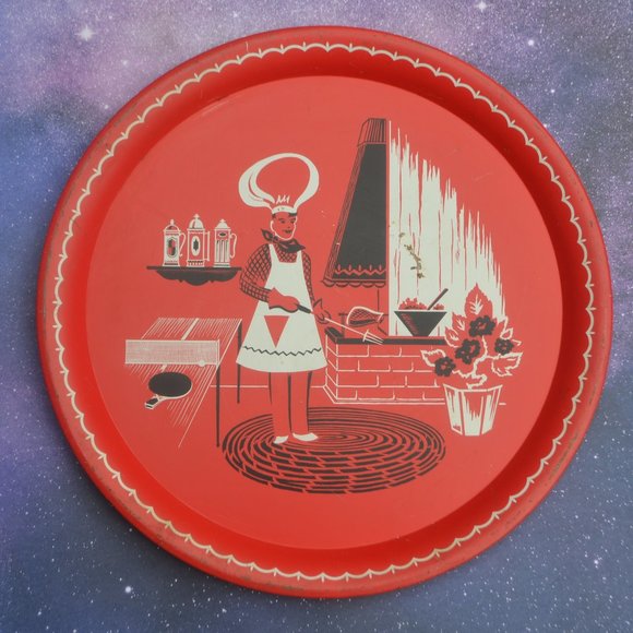 Vintage Other - Vintage 50's BBQ Round Metal Tray